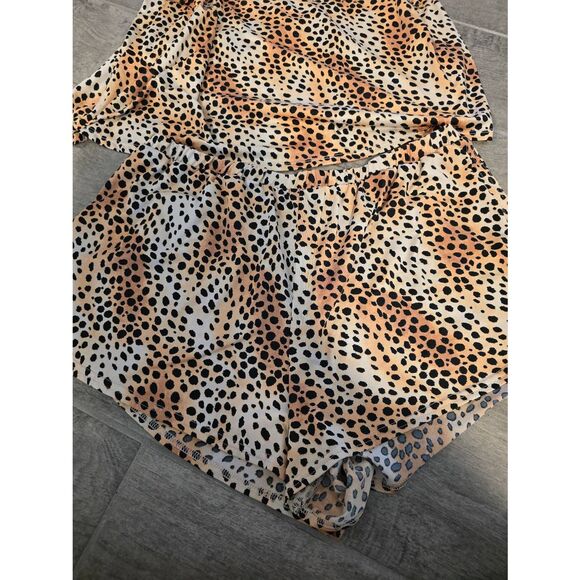 Women's Betsey Johnson Leopard Animal Print Pajama Lounge Set Cami Tank and Shor - Picture 2 of 10